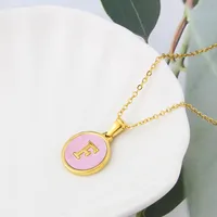 Wholesale Jewelry Simple Style Letter Titanium Steel Shell 18K Gold Plated Plating Inlaid Shell Necklace sku image 6