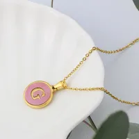 Wholesale Jewelry Simple Style Letter Titanium Steel Shell 18K Gold Plated Plating Inlaid Shell Necklace sku image 7