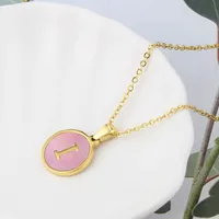 Wholesale Jewelry Simple Style Letter Titanium Steel Shell 18K Gold Plated Plating Inlaid Shell Necklace sku image 9