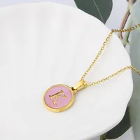 Wholesale Jewelry Simple Style Letter Titanium Steel Shell 18K Gold Plated Plating Inlaid Shell Necklace sku image 11
