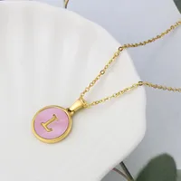 Wholesale Jewelry Simple Style Letter Titanium Steel Shell 18K Gold Plated Plating Inlaid Shell Necklace sku image 12