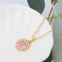Wholesale Jewelry Simple Style Letter Titanium Steel Shell 18K Gold Plated Plating Inlaid Shell Necklace sku image 13