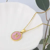 Wholesale Jewelry Simple Style Letter Titanium Steel Shell 18K Gold Plated Plating Inlaid Shell Necklace sku image 14