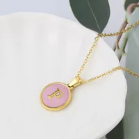 Wholesale Jewelry Simple Style Letter Titanium Steel Shell 18K Gold Plated Plating Inlaid Shell Necklace sku image 16