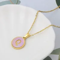 Wholesale Jewelry Simple Style Letter Titanium Steel Shell 18K Gold Plated Plating Inlaid Shell Necklace sku image 17
