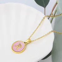 Wholesale Jewelry Simple Style Letter Titanium Steel Shell 18K Gold Plated Plating Inlaid Shell Necklace sku image 18
