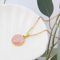 Wholesale Jewelry Simple Style Letter Titanium Steel Shell 18K Gold Plated Plating Inlaid Shell Necklace sku image 19