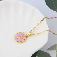 Wholesale Jewelry Simple Style Letter Titanium Steel Shell 18K Gold Plated Plating Inlaid Shell Necklace sku image 20