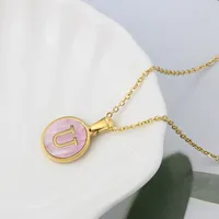 Wholesale Jewelry Simple Style Letter Titanium Steel Shell 18K Gold Plated Plating Inlaid Shell Necklace sku image 21