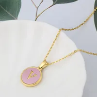 Wholesale Jewelry Simple Style Letter Titanium Steel Shell 18K Gold Plated Plating Inlaid Shell Necklace sku image 22