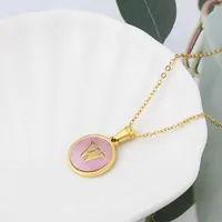 Wholesale Jewelry Simple Style Letter Titanium Steel Shell 18K Gold Plated Plating Inlaid Shell Necklace sku image 23