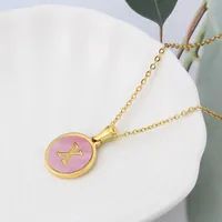 Wholesale Jewelry Simple Style Letter Titanium Steel Shell 18K Gold Plated Plating Inlaid Shell Necklace sku image 24