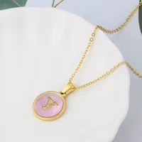 Wholesale Jewelry Simple Style Letter Titanium Steel Shell 18K Gold Plated Plating Inlaid Shell Necklace sku image 25