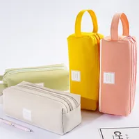 Wholesale Double Layer Canvas Large Capacity Simple Pencil Case Nihaowholesale main image 1