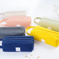 Wholesale Double Layer Canvas Large Capacity Simple Pencil Case Nihaowholesale main image 2