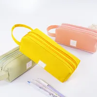 Wholesale Double Layer Canvas Large Capacity Simple Pencil Case Nihaowholesale main image 3