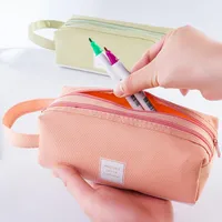 Wholesale Double Layer Canvas Large Capacity Simple Pencil Case Nihaowholesale main image 4