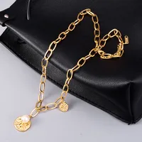 Wholesale Jewelry Heart 304 Stainless Steel Titanium Steel Freshwater Pearl 18K Gold Plated Inlaid Shell Inlaid Gold Necklace main image 2