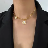 Wholesale Jewelry Heart 304 Stainless Steel Titanium Steel Freshwater Pearl 18K Gold Plated Inlaid Shell Inlaid Gold Necklace main image 5