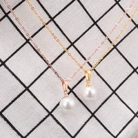 Wholesale Jewelry Simple Style Leaf 304 Stainless Steel Titanium Steel Artificial Pearls 18K Gold Plated Rose Gold Plated Inlaid Shell Inlaid Gold Necklace main image 3