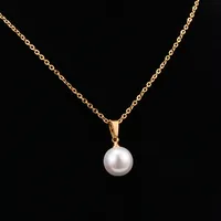 Wholesale Jewelry Simple Style Leaf 304 Stainless Steel Titanium Steel Artificial Pearls 18K Gold Plated Rose Gold Plated Inlaid Shell Inlaid Gold Necklace sku image 2