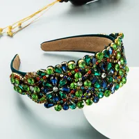 Wholesale Baroque Retro Wide-sided Stained Glass Drill Flower Headband Nihaowholesale main image 4
