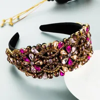 Wholesale Baroque Retro Wide-sided Stained Glass Drill Flower Headband Nihaowholesale sku image 3