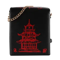 Women's Medium Pu Leather Tower Vintage Style Square Magnetic Buckle Crossbody Bag sku image 3