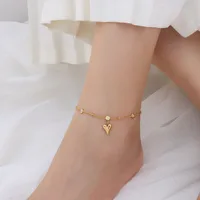 Peach Heart Titanium Steel Plated 18k Gold Zircon Anklet Wholesale Jewelry Nihaowholesale main image 1