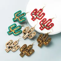 Wholesale New Creative Leather Leopard Print Cactus Earrings Nihaowholesale main image 6