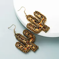 Wholesale New Creative Leather Leopard Print Cactus Earrings Nihaowholesale main image 5