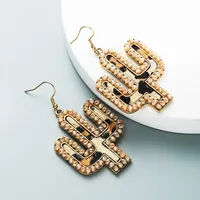 Wholesale New Creative Leather Leopard Print Cactus Earrings Nihaowholesale main image 4