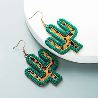 Wholesale New Creative Leather Leopard Print Cactus Earrings Nihaowholesale main image 2