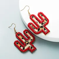 Wholesale New Creative Leather Leopard Print Cactus Earrings Nihaowholesale sku image 1