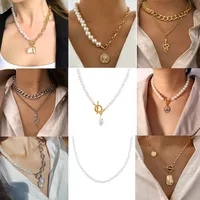 Wholesale Fashion Pearl Pendant Ot Buckle Stitching Alloy Necklace Nihaowholesale main image 1