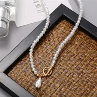 Wholesale Fashion Pearl Pendant Ot Buckle Stitching Alloy Necklace Nihaowholesale main image 2