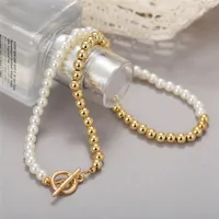 Wholesale Fashion Pearl Pendant Ot Buckle Stitching Alloy Necklace Nihaowholesale main image 3