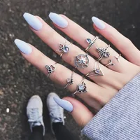 Wholesale Jewelry Geometry Ship Rudder Cross Leaf Gemstone 9-piece Set Ring Nihaowholesale main image 1