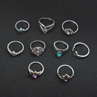 Wholesale Jewelry Geometry Ship Rudder Cross Leaf Gemstone 9-piece Set Ring Nihaowholesale main image 2