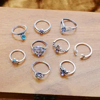 Wholesale Jewelry Geometry Ship Rudder Cross Leaf Gemstone 9-piece Set Ring Nihaowholesale main image 3