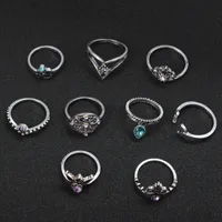 Wholesale Jewelry Geometry Ship Rudder Cross Leaf Gemstone 9-piece Set Ring Nihaowholesale main image 4