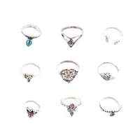 Wholesale Jewelry Geometry Ship Rudder Cross Leaf Gemstone 9-piece Set Ring Nihaowholesale main image 5