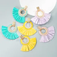 Nihaowholesale Bohemian Ethnic Fan-shaped Raffia Fringe Earrings Wholesale Jewelry main image 1