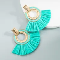 Nihaowholesale Bohemian Ethnic Fan-shaped Raffia Fringe Earrings Wholesale Jewelry main image 2