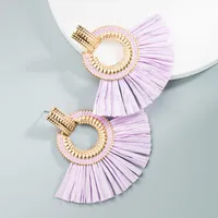 Nihaowholesale Bohemian Ethnic Fan-shaped Raffia Fringe Earrings Wholesale Jewelry main image 3