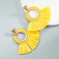 Nihaowholesale Bohemian Ethnic Fan-shaped Raffia Fringe Earrings Wholesale Jewelry main image 4