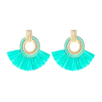 Nihaowholesale Bohemian Ethnic Fan-shaped Raffia Fringe Earrings Wholesale Jewelry main image 5