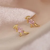 Nihaowholesale Cartoon Small Dinosaur Inlaid Zircon Animal Earrings Wholesale Jewelry sku image 1
