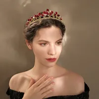 New Wedding Jewelry Baroque Red Rose Diamond Crown Wholesale Nihaowholesale main image 1