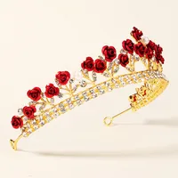 New Wedding Jewelry Baroque Red Rose Diamond Crown Wholesale Nihaowholesale main image 3